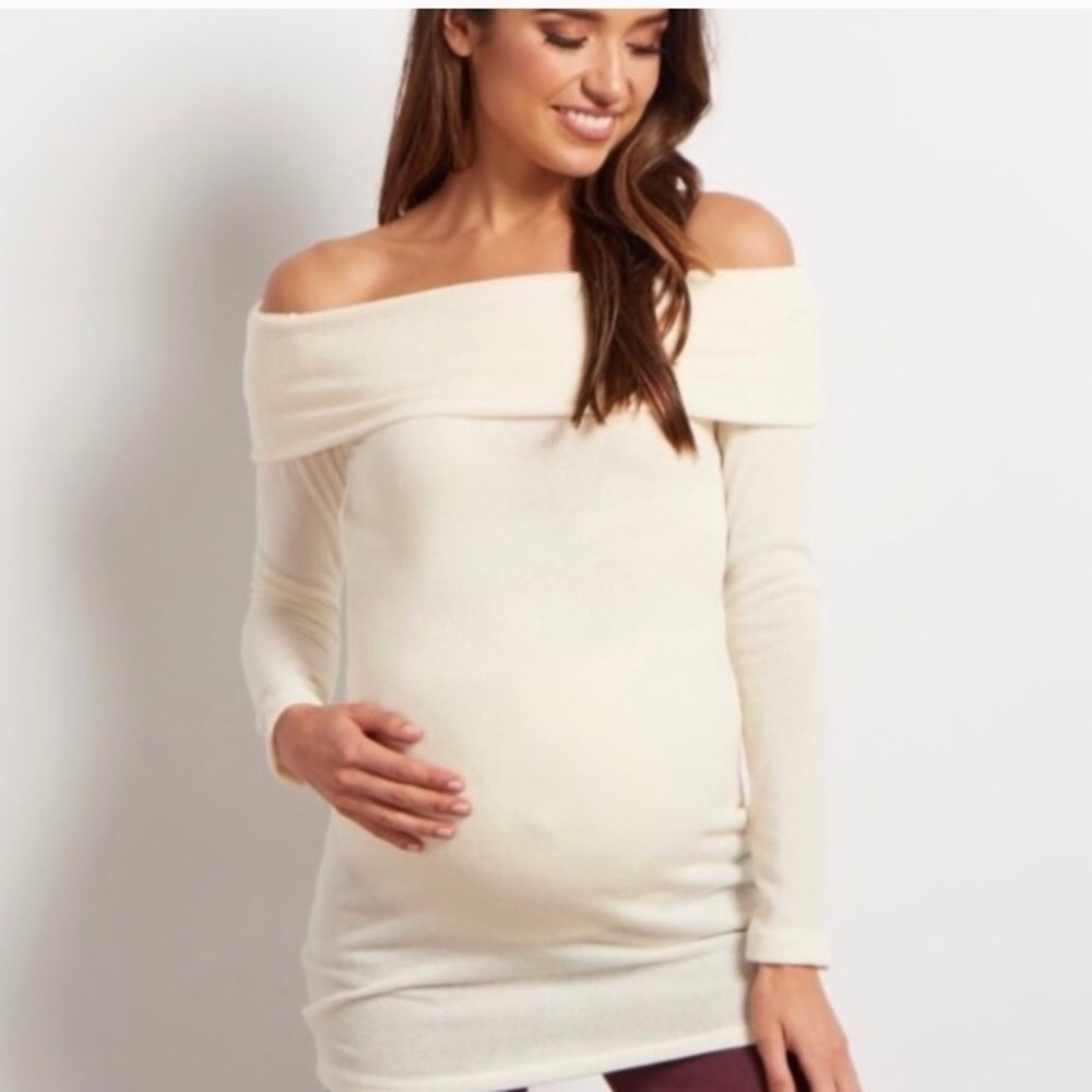 Pink Blush Maternity Off The Shoulder Sweater